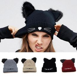 Gorros Beanie/Skull Caps Winter Mode Kat Oor Gebreide Muts Warme Mutsen Cap Voor Vrouwen Geborduurde Warm Brei Haak Wol Skull Accessoires1