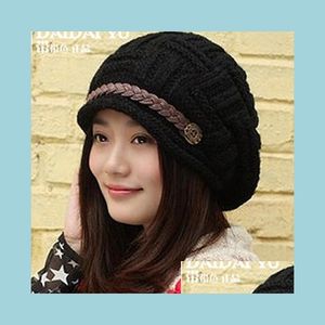 Bonnet / Crâne Caps Hiver Nouvelle Mode Femmes Chapeaux Couleur Unie Noir Ladys Caps Vente Acrylique Chaud Femme Chapeaux Automne Chapeau Pour Femal Dhqbx