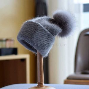 Beanie/Skull Caps Winter Real Fox Fur Pom gebreide muts voor vrouwen Fashion Mink Warm Pompoms Natuurlijke Beanies Vrouwelijke drievoudig dikke hoeden