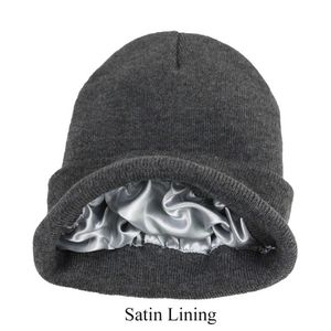Beanie/Skull Caps Winter Silk Satijnen gevoerde gebreide beanie hoeden voor vrouwen dikke pet Warm Beanie Hat T221020