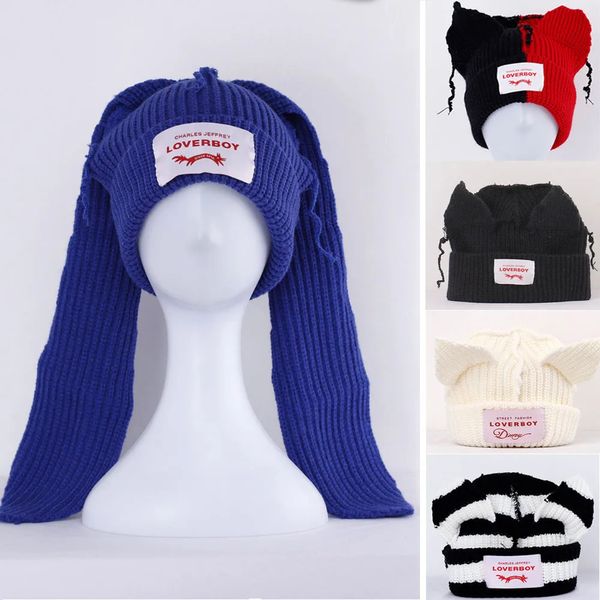 Bonnet Crâne Caps Hiver Skullies Mignon Femmes Longues oreilles Chapeau Crochet Costume Tricoté Bonnet Chapeaux Cadeau De Noël Hip hop Cap 231121