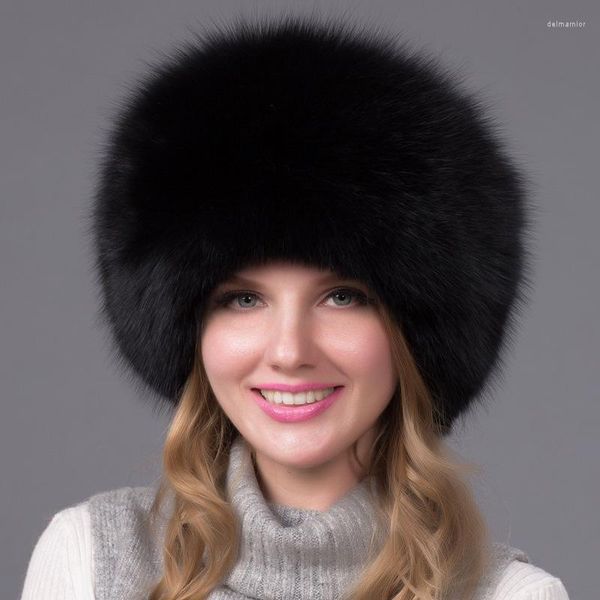 Bonnet/crâne casquettes hiver unisexe chapeau de fourrure en cuir véritable chaud dames couvre-chef Style russe en plein air Ski bonnets casquette Delm22