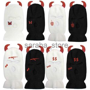 Beanie/Skull Caps Winter Warm Balaclava hoeden 3 holes Volledig gezicht Cover Mask Cap Outdoor Ski Riding Sports Beanie Ox Hoorn Winddicht Knust -gezicht Masker J230710