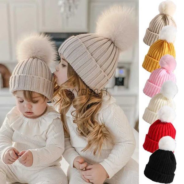 Bonnet/Crâne Caps Hiver chaud gros pompon bébé tricoté chapeau mignon boule de cheveux nouveau-né infantile garçons filles chapeau Bonnet couleur unie enfants casquette Beanie 0-12 M YQ231117