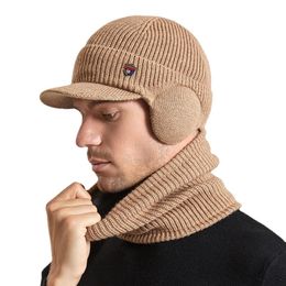 Beanie/Skull Caps Winter Warm Oorklep Bivakmuts Hoed voor Mannen Vrouwen Sjaal Set met Pluche Fluwelen Muts Heren Pullover Gebreide Muts Mutsen Heren 230915