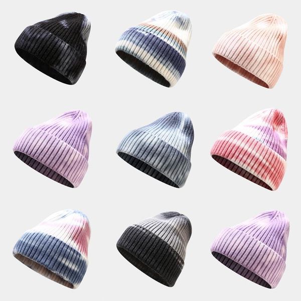 Bonnet/Crâne Casquettes Hiver Chaud Cravate Teint Bonnet Chapeau Hommes Élégant High Street Doux Tricoté Skullcap Unisexe Cap