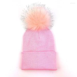 Bonnet/Crâne Casquettes Hiver Femmes Bonnets Chapeau Skullies Laine Grand Pompon De Fourrure Fluffy Chapeaux Ponpon Pompon Femme Tricoté Filles Noir Rouge Delm22