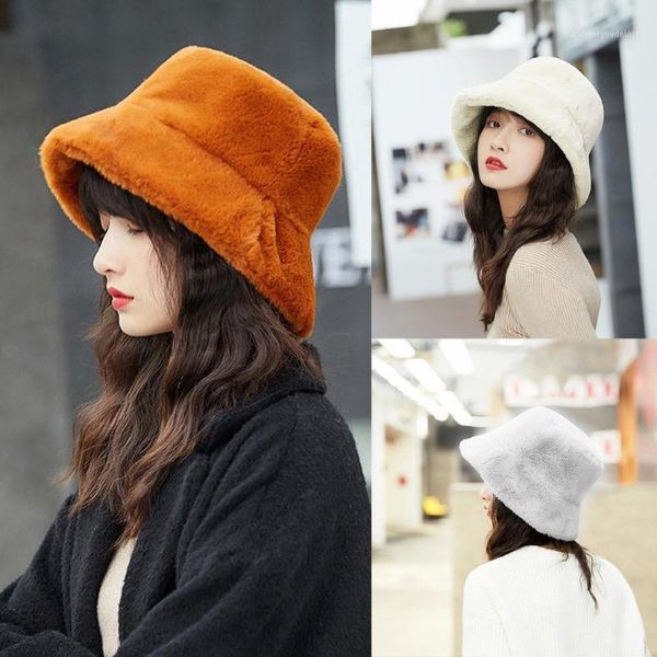 Beanie/Skull Caps Donna Warm Faux Fur Fluffy Bucket Spring Winter Hat Donna Gorra De Pescador Sombreros Bob Femme Panama Fisherman Hats # 31