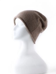 Bonnet/Crâne Casquettes Femmes 100% Pur Cachemire Bonnets Solides Casquettes Roulé Ourlet Chapeau Décontracté Basique Doux Automne Hiver Réel Cachemire Chaud Sommeil Cheveux Bonnet 231102