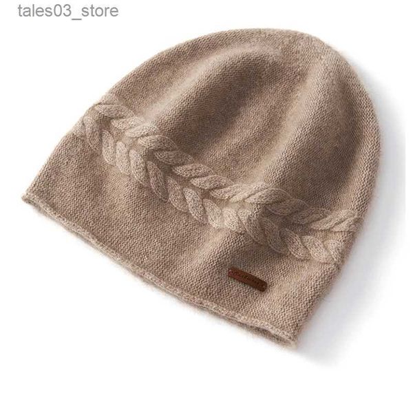 Bonnet / Crâne Caps Femmes Cap Hiver Nouveau % Cachemire Tricot Couvre-chefs Doux Chaud Chapeaux De Mode Style Britannique Femmes Cap Haute Qualité Dame Solide Chapeau Q231130