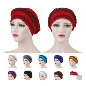 Bonnet / Crâne Caps Femmes Perte De Cheveux Musulman Tresse Tête Turban Wrap Er Cancer Chemo Cap Chapeau Inde Glitter Bonnet Bonnets Sklies Mode Dh3Bj