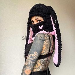 Beanie/Skull Caps Dames Mooie Lange Konijn Oor Beanie Hoed Gothic Punk Vrouwen Winter Dikker Warm Winddicht Gebreide Caps Chic streetwear x0907