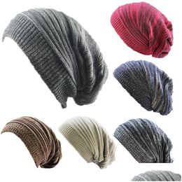 Bonnet / Crâne Casquettes Femmes Hommes Mixte Couleur Coton Rayé Hip Hop Hiver Chaud Bonnets Tricot Long Lâche Chapeau Coiffure Drop Delivery Mode Dhqhf