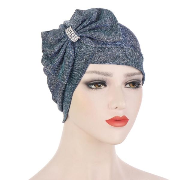 Bonnet / Skull Caps Femmes Musulman Hijab Turban Chapeau Croix Front Front Strass Big Bow Bonnet Foulard Islamique Ruché Élastique Headwrap Ch