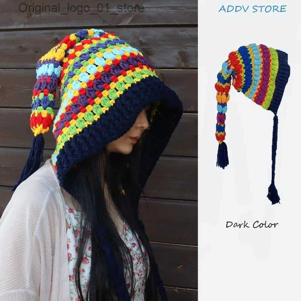 Beanie / Skull Caps Crochet de mujer Arco iris Sombrero de cola larga Lana de punto Sombrero de arco iris Padre-niño Invierno Trenza larga Sombrero de elfo Q231222