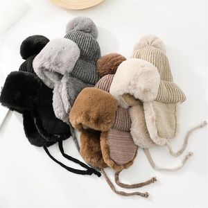 Beanie Skull Caps dames faux bont gebreide beanie hoed zachte pom ball outdoor riding skicap harige vrouwen dikke warme hoeden 2813