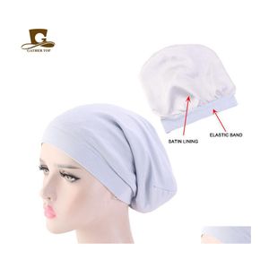 Bonnet / Skull Caps Femmes Satin Doublé Sleep Cap Perte De Cheveux Chemo Élastique Large Bande Slouchy Beanie Hat 83Xf1 804 Q2 Drop Delivery Fashio Dh9Zw