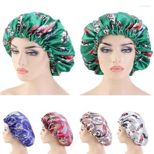 Beanie/Skull Caps Vrouwen Satin Sleeping Hoed nacht Slaap Cap Haarverzorging Bonnet Kap Kap Chemo de Nuit Shower Tulband Afrikaanse print Beanies Davi2