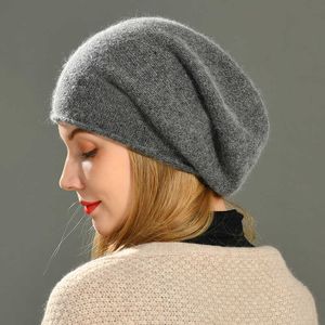 Beanie/Skull Caps Dames Slouch Beanies Skullies Hoge kwaliteit Vrouwelijk solide kasjmier wol gebreide hoed Girl Winter Warm Bonnet Outdoor T221020