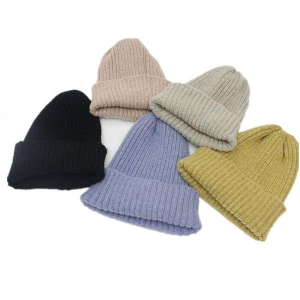 Banie / Caps de crâne Femmes Solide tricot chaud Soft Soft Trendy Hats Simple Korean Style Womens Acrylique Casual Elegant All-Match Beft Drop Livrot