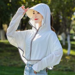 Beanie/Skull Caps Dames Zonnebrandcrème Hoed Ice Silk Clothing Summer Big Edge Outdoor Shirt Short Coat UV Bescherming Boy Sunhat Nieuw T221201MPA6