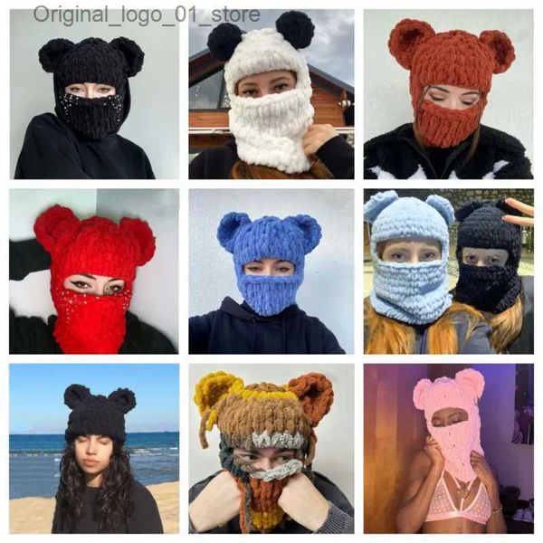 Gorro/calavera gorras de invierno Balaclava Balaclava Fiesta Halloween Bear orejas creativas Hombre de punto hombre Caliente máscara de cara con mascarilla de cara completa Q2312222222