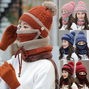 Bonnet/crâne casquettes femmes hiver tricoté bonnet bonnet chaud visage couverture cou écharpe gants extérieur ensemble Scot22