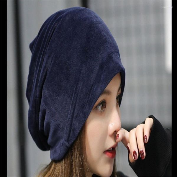 Bonnet/casquettes de crâne femmes velours musulman à volants Cancer chimio chapeau bonnet écharpe Turban tête enveloppement Scot22