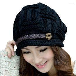 Bonnet/crâne casquettes femmes hiver chaud tricoté bonnet chapeau slouch crochet laine dame casquette de ski en plein air Oliv22