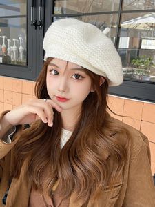 Beanie / Skull Caps Y2K Moda Otoño Invierno Mujeres Beret Beanie Hat Cap Vintage Punto Plain Solid Pintor Caps Ladies French Adult Beret Hats 230807