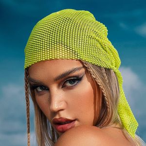 Beanie / Skull Caps Y2K Mujeres Cap Gorros Bling Diamond Bandana Banda para el cabello Crystal Fishnet Turbante Sombrero Streetwear Musulmán Pañuelo Headwrap 230904