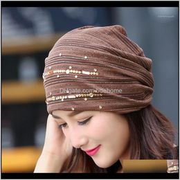 Muts / Skull Hats Caps Hoeden, Sjaals Handschoenen Mode Aessoires Drop Levering 2021 Cap Head Hat Turban Chiffon Chemo Ruffle Cancer Ladies Wra