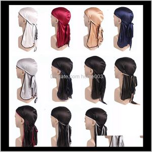 Muts / Skull Hats Caps Hoeden, Sjaals Handschoenen Drop Levering 2021 Mode Mens Satijn Durags Bandanna Turban Pruiken Mannen Zijdeachtige Doery Hoofddeksels Hoofd