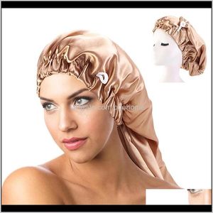 Bonnet/tête de mort chapeaux casquettes chapeaux, écharpes gants mode accessoires livraison directe 2021 long sommeil en satin avec bouton haute bande élastique cheveux de nuit