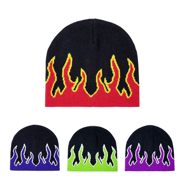 Bonnet Y2k Goth Flame Hat Fashion Street Hats pour hommes femmes fille Punk Halloween crâne tricoté casquette Hip Hop cadeaux de noël pour l'équitation en plein air Rap Hip Hop actif