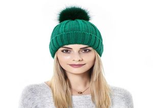 Gorros 2021 Gorros forrados de satén de seda Invierno Cálido Mujer Gorro de punto de lana Sombreros Piel sintética Pom Estiramiento Bufanda para la cabeza para niñas 1472823