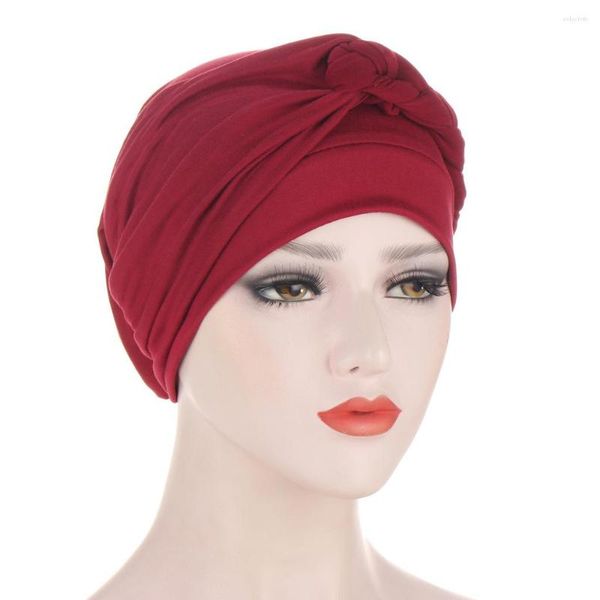 Bonnets 2023 Tête de tresse musulmane Turban pour femmes Couleurs solides Wrap Couverture Cancer Chemo Islamique Arabe Cap Perte de cheveux Bonnet Bonnet