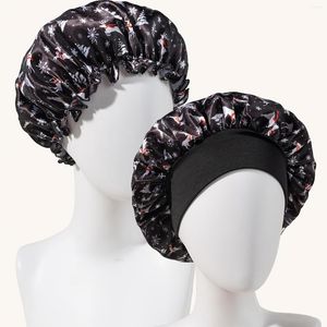Bonnets 2 pièces Bonnet en soie pour dormir décontracté léger et Simple impression tout match doux bande élastique cheveux bouclés dames nuit
