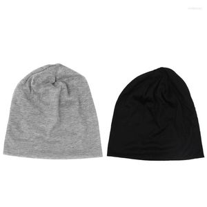 Bonnets Bonnet/Crâne Casquettes 2 Pièces Hommes Femmes Bonnet Couleur Unie Hip-Hop Slouch Unisexe Bonnet Tricoté Chapeau Gris Clair Noir Oliv22