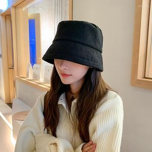 Bonnets Bonnet / Skull Caps 2023 Corduroy Bucket Chapeaux Femmes Casual Pêcheur Chapeau Automne Hiver Chaud Bassin Plain Shade Cap Panama Solide 3 Couleur