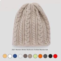 Bonnets bonnet/crâne casquettes 2023 chapeaux tricotés pour femmes bonnet chapeau hiver hommes dames Skullcap solide casquette épaisse Oliv22