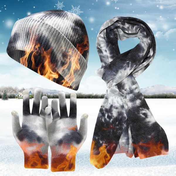 Bonnets Bonnet/Crâne Casquettes 45 # Hommes Femmes Hiver Chaud Tricoté Adulte Coupe-Vent Chapeau Cyclisme Ski Tie-dye Imprimé Tricot Écharpe Gants Ensembles Delm22