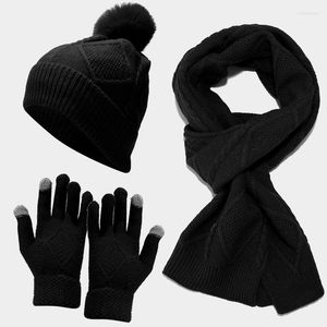 Beanies Beanie/Skull Caps 45# Dames sjaalsets Winterhoedhandschoenen Gebreide sjaals Keep warme sjaals eenvoudige vaste kleding accessoires Dikke zachte set