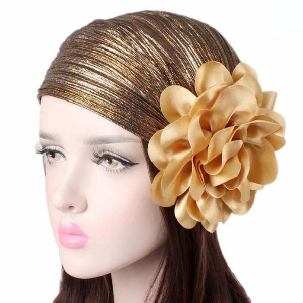 Bonnets Bonnet/Crâne Casquettes Africain Turban Bonnets Pour Femmes Or Noir Plissé Grande Fleur Chapeaux Dames Rétro Headwrap Gommage Chapeau Printemps