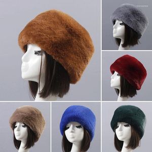 Beanies Beanie/Skull Caps Autumn Winter Faux Fur Round Flat Hat Fashion Multi-Colour Soft Pluche Outdoor Dikke Lady Snow Rex
