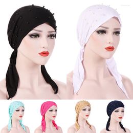 Bonnets Bonnet/Crâne Casquettes Perlée Baotou Casquette Couleur Unie Confortable Turban Chapeau Neutre Élastique Chapeaux Belle Ethnique Musulmane Oliv22