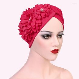 Beanies Beanie/Skull Caps Fashion Big Flowers Tulban Cap For Women Muslim Headscarf Bonnet Afrikaanse kop India Hoed vrouwelijke hoofdwraps