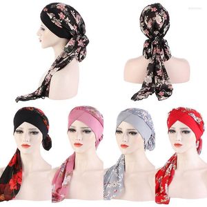 Bonnets Bonnet / Crâne Casquettes Femme Élégant En Mousseline De Soie Longue Queue Cap Coloré Imprimé Turban Chapeau Doux Simple All-match Pull En Gros Delm22