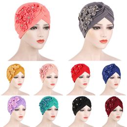 Beanies Beanie/Skull Caps Flower Twisted Turban Hats African Women Headwrap Solid Hapdress for Muslim hijabs Ethnic Islamic