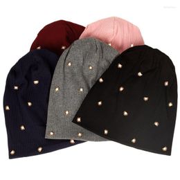 Beanies Beanie/Skull Caps GEEBRO Women Slouchy geribbelde katoen Pearl Accessoires Ladies Leer Autumn Fashion Stretch Skullies Hats Bonnet Del